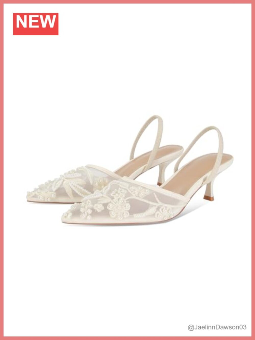 Embroidered Kitten Heels Pointed Toe Mesh Floral Slingback Sandals Bridal